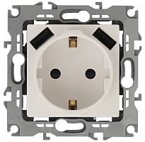 Розетка с заземлением +2xUSB без рамки Эра Elegance 1-м. шторки слоновая кость картинка